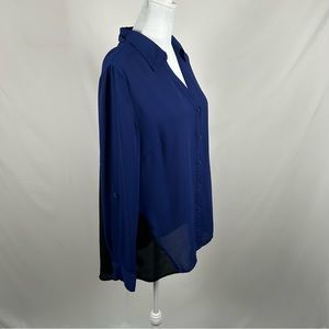 Style & Co Blue Black Color Block Long Sleeve Blouse Size Medium